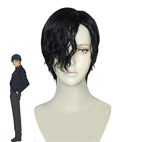 Detective Conan Akai Shuuichi Peluca Cosplay Corta Negra con Flequillo Negro Rizado Fiesta de Halloween Pelucas de Carnaval Pelucas