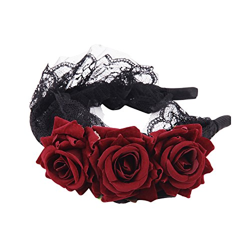 Diadema de rosas para niñas, accesorio para el pelo, para niñas, mujeres, flores, festivales, góticas, de encaje negro, para Halloween, accesorios de disfraces, cosplay, festivales, decoración vintage