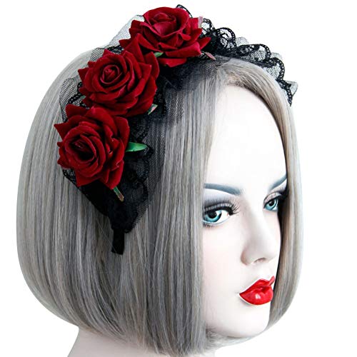 Diadema de rosas para niñas, accesorio para el pelo, para niñas, mujeres, flores, festivales, góticas, de encaje negro, para Halloween, accesorios de disfraces, cosplay, festivales, decoración vintage