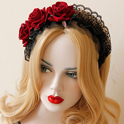 Diadema de rosas para niñas, accesorio para el pelo, para niñas, mujeres, flores, festivales, góticas, de encaje negro, para Halloween, accesorios de disfraces, cosplay, festivales, decoración vintage