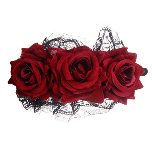 Diadema de rosas para niñas, accesorio para el pelo, para niñas, mujeres, flores, festivales, góticas, de encaje negro, para Halloween, accesorios de disfraces, cosplay, festivales, decoración vintage