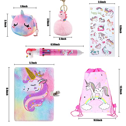 Diario Secreto Niña con Candado, Peluche Cuaderno Viaje, A5 Cuaderno Privado, Unicornio Cuaderno de Felpa Set Incluye Bolígrafo Multicolor, Monedero, Bolsa de Playa, Pegatinas Un Regalo para Niñas