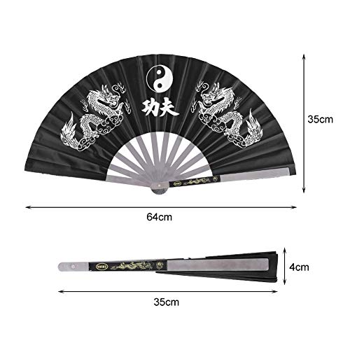 Dioche Fan de Tai Chi, Tai Chi Artes Marciales de Acero Inoxidable Kung Fu Danza Práctica Entrenamiento Fanático(Negro)