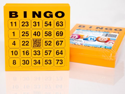 DiPrint 200 tarjetas de bingo grandes para personas mayores 24 de 75 con comodín en el centro (naranja)