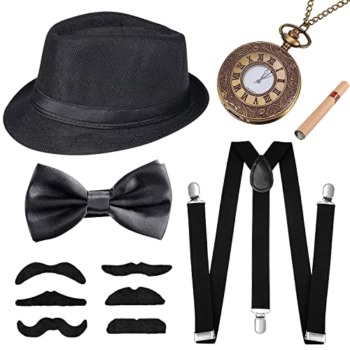 Disfraz de los años 20 para hombre, disfraz de los años 20, gran traje de Gatsby para hombre, juego de disfraz de mafia de los años 20, juego de accesorios para disfraz de mafia Gatsby, accesorios de