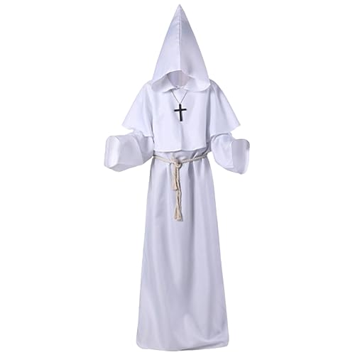 Disfraz gótico medieval de Halloween, disfraz de sacerdote, disfraz de cosplay, disfraz de escenario, lámpara decorativa medieval (blanco, M), Blanco, M