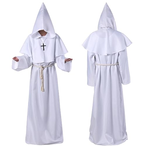 Disfraz gótico medieval de Halloween, disfraz de sacerdote, disfraz de cosplay, disfraz de escenario, lámpara decorativa medieval (blanco, XL), Blanco, XL