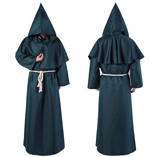 Disfraz gótico medieval de Halloween, disfraz de sacerdote, disfraz de cosplay, disfraz de escenario, lámpara decorativa medieval (verde, L), verde, L