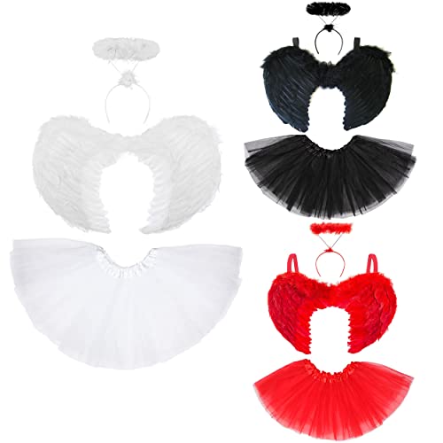 Disfraz infantil de alas de ángel, halo y tutú, disponible en negro, blanco o rojo, Halloween, Navidad, nacimientos, cumpleaños o disfraz de ángel, disfraz infantil, Negro, Small