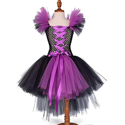 Disfraz Maléfica Niña Bruja Vampiresa Reina Malvada Maleficent Princesa Tutu Vestido+Diadema de Cuernos+las de Angel Conjunto Halloween Carnaval Fiesta de Cosplay Disfraces Púrpura 02 5-6 años