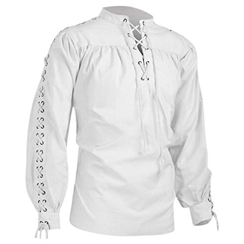 Disfraz medieval para hombre camisas para hombre estilo de moda medieval caballero camisa gótico cuello volantes manga larga camisa top blusa, 04-blanco, XL