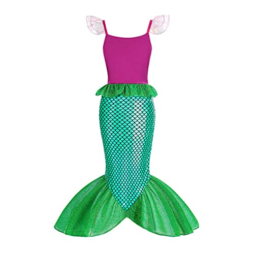 Disfraz Sirenita Niña Disfraz Halloween Niña Vestido Sirena Princesa Ariel con Peluca 9 Accesorios Disfraz Princesa Niña para Cumpleaños Fiesta Cosplay Navidad Carnaval Vestirse，Verde 6ps，130