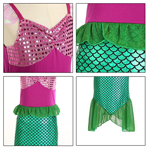 Disfraz Sirenita Niña Disfraz Halloween Niña Vestido Sirena Princesa Ariel con Peluca 9 Accesorios Disfraz Princesa Niña para Cumpleaños Fiesta Cosplay Navidad Carnaval Vestirse，Verde 6ps，130