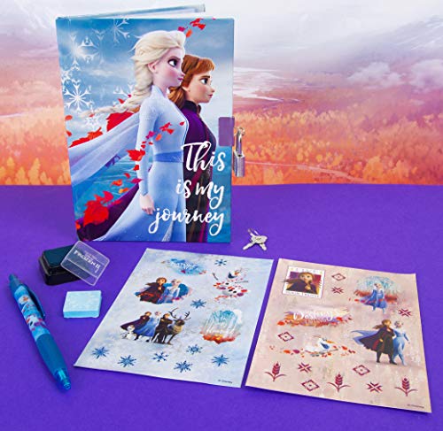 Disney Frozen 2 Diario Secreto para Niña Elsa Anna El Reino del Hielo, Diarios para Escribir, Libretas Bonitas Candado y Llaves, El Set Incluye Frozen Stickers bolígrafo Sello, Regalos para Niñas