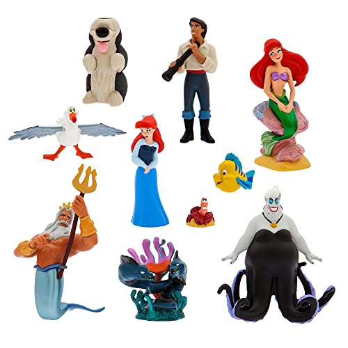 Disney Store Set de figuritas de Lujo de La Sirenita, Contiene 9 Piezas, Figuras moldeadas de La Sirenita, Incluye a La Sirenita, Ariel en su Forma Humana, Eric y Tritón, Entre Otros