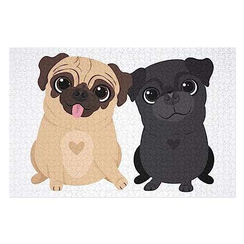 Divertido rompecabezas de madera con diseño de perros pugs para adultos, 300/500/1000 piezas