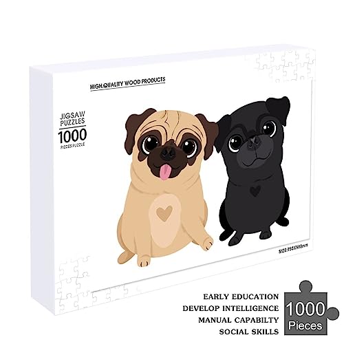 Divertido rompecabezas de madera con diseño de perros pugs para adultos, 300/500/1000 piezas