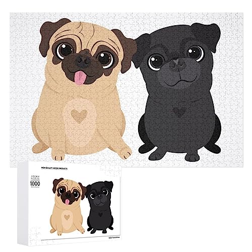 Divertido rompecabezas de madera con diseño de perros pugs para adultos, 300/500/1000 piezas