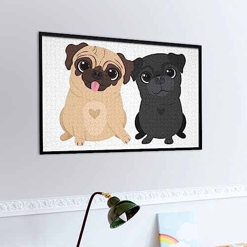 Divertido rompecabezas de madera con diseño de perros pugs para adultos, 300/500/1000 piezas