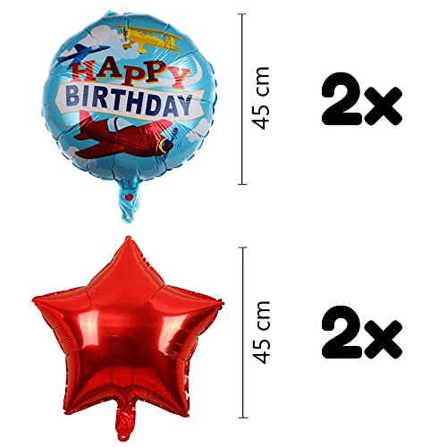 DIWULI, juego de globos de avión grande, globo de avión XXL, globo de número 1 rojo, globo de estrella, globos de lámina de feliz cumpleaños, 1º cumpleaños infantil, fiesta temática, decoración