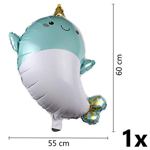 DIWULI Juego de Globos de Ballena Grande, Globo Número 1 Azul XXL, Globo de Papel de Aluminio, Globo Estrella 1º Cumpleaños Niño Niña, Decoración, Juego de Globos, Mar, Animal Marino, Animal, Fiesta