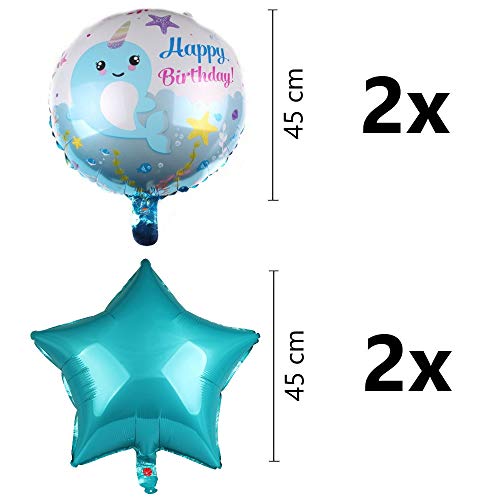 DIWULI Juego de Globos de Ballena Grande, Globo Número 1 Azul XXL, Globo de Papel de Aluminio, Globo Estrella 1º Cumpleaños Niño Niña, Decoración, Juego de Globos, Mar, Animal Marino, Animal, Fiesta