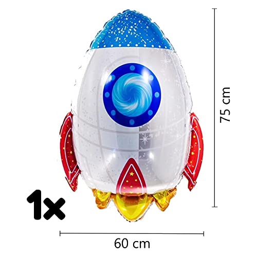 DIWULI Juego de Globos Espaciales Cohete Grande, Globo XL Número 9 Rojo, Globos de Lámina de Feliz Cumpleaños 9º Niño, Fiesta Temática, Decoración, nave Espacial, Astronauta, Estrellas, Planeta