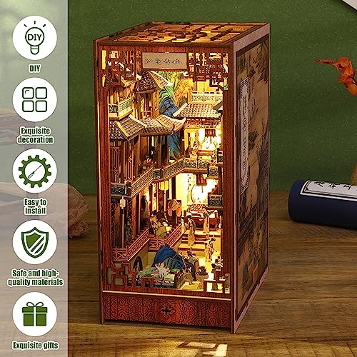 DIY Book Nook Kit Puzzle 3D Madera Kit Invernadero Libro con Sensor de Luz y Descripción Modelo de Palacio Han Kit de Casa de Muñecas Miniaturas Adecuado para Personas de 14 Años y Más