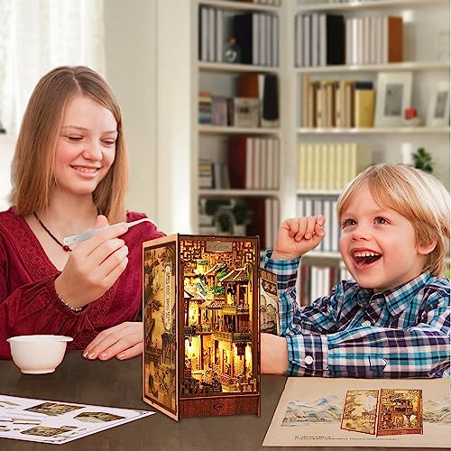 DIY Book Nook Kit Puzzle 3D Madera Kit Invernadero Libro con Sensor de Luz y Descripción Modelo de Palacio Han Kit de Casa de Muñecas Miniaturas Adecuado para Personas de 14 Años y Más