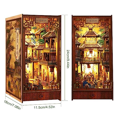 DIY Book Nook Kit Puzzle 3D Madera Kit Invernadero Libro con Sensor de Luz y Descripción Modelo de Palacio Han Kit de Casa de Muñecas Miniaturas Adecuado para Personas de 14 Años y Más