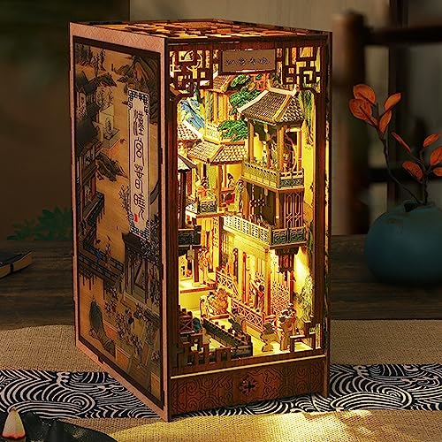 DIY Book Nook Kit Puzzle 3D Madera Kit Invernadero Libro con Sensor de Luz y Descripción Modelo de Palacio Han Kit de Casa de Muñecas Miniaturas Adecuado para Personas de 14 Años y Más