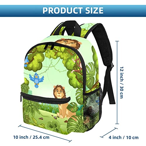 DJROW Green Forest Lion Monkey Birds - Mochila escolar para niños y niñas, Multicolor, small