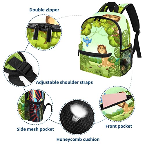 DJROW Green Forest Lion Monkey Birds - Mochila escolar para niños y niñas, Multicolor, small