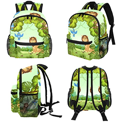 DJROW Green Forest Lion Monkey Birds - Mochila escolar para niños y niñas, Multicolor, small