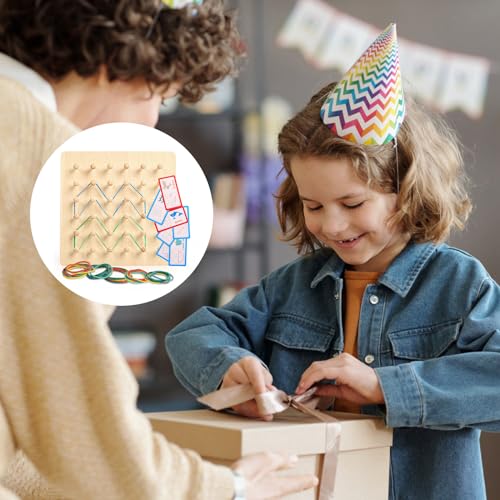 DKINY Tablero de geometría Geoboard de Madera Montessori Juguete Educativo de Creatividad y Imaginación para niños Placa 6x6 Creativo con 30 Tarjetas y 20 Gomas elásticas Tabla Rompecabeza Regalos