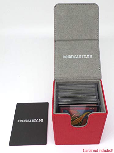 docsmagic.de Premium Magnetic Flip Box (80) Red + Deck Divider - MTG PKM YGO - Caja Roja