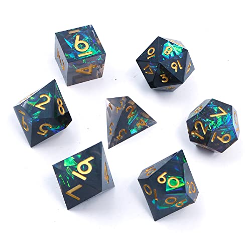 DollaTek Upscale Resina Transparente DND Juego de Dados poliédricos Dados RPG Dados rol D4 D6 D8 D10 D12 D20 Juego de Dados - Negro y Verde