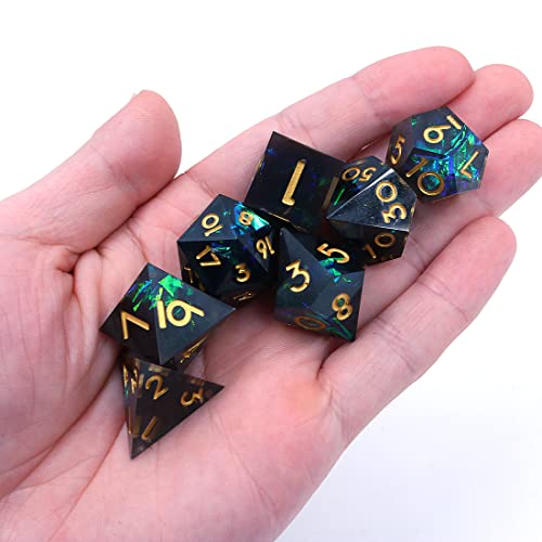 DollaTek Upscale Resina Transparente DND Juego de Dados poliédricos Dados RPG Dados rol D4 D6 D8 D10 D12 D20 Juego de Dados - Negro y Verde