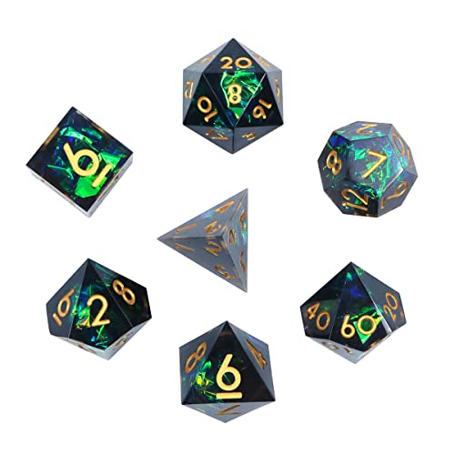 DollaTek Upscale Resina Transparente DND Juego de Dados poliédricos Dados RPG Dados rol D4 D6 D8 D10 D12 D20 Juego de Dados - Negro y Verde