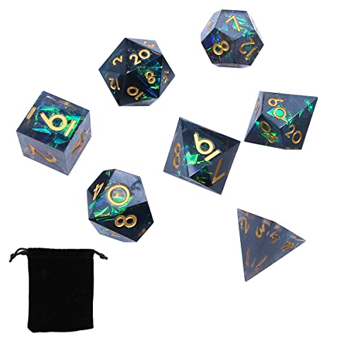 DollaTek Upscale Resina Transparente DND Juego de Dados poliédricos Dados RPG Dados rol D4 D6 D8 D10 D12 D20 Juego de Dados - Negro y Verde