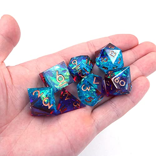 DollaTek Upscale Resina Transparente DND Juego de Dados poliédricos Dados RPG Dados rol D4 D6 D8 D10 D12 D20 Juego de Dados - Rojo y Azul