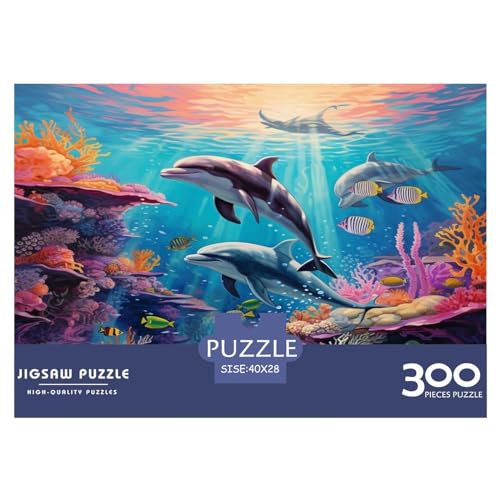 Dolphin Puzzle 300 Piezas Adultos，Marine Organism Puzzle,Rompecabezas De Piso Juego De Rompecabezas Y Juego Familiar 300pcs (40x28cm)