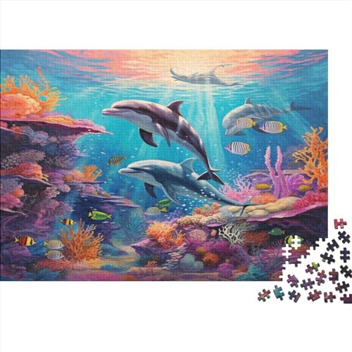 Dolphin Puzzle 300 Piezas Adultos，Marine Organism Puzzle,Rompecabezas De Piso Juego De Rompecabezas Y Juego Familiar 300pcs (40x28cm)