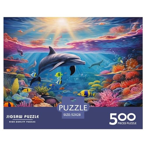 Dolphin Puzzle 500 Piezas Adultos，Marine Organism Puzzle,Rompecabezas De Piso Juego De Rompecabezas Y Juego Familiar 500pcs (52x38cm)