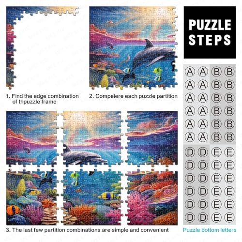 Dolphin Puzzle 500 Piezas Adultos，Marine Organism Puzzle,Rompecabezas De Piso Juego De Rompecabezas Y Juego Familiar 500pcs (52x38cm)