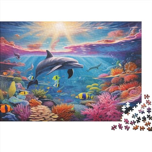 Dolphin Puzzle 500 Piezas Adultos，Marine Organism Puzzle,Rompecabezas De Piso Juego De Rompecabezas Y Juego Familiar 500pcs (52x38cm)