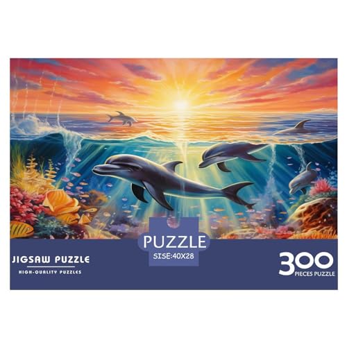 Dolphin Puzzle De 300 Piezas, Marine Organism Puzzle， Rompecabezas para Adultos, Rompecabezas Impossible, Juego De Habilidad para Toda La Familia 300pcs (40x28cm)