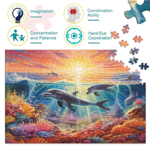 Dolphin Puzzle De 300 Piezas, Marine Organism Puzzle， Rompecabezas para Adultos, Rompecabezas Impossible, Juego De Habilidad para Toda La Familia 300pcs (40x28cm)