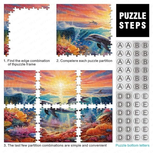 Dolphin Puzzle De 300 Piezas, Marine Organism Puzzle， Rompecabezas para Adultos, Rompecabezas Impossible, Juego De Habilidad para Toda La Familia 300pcs (40x28cm)