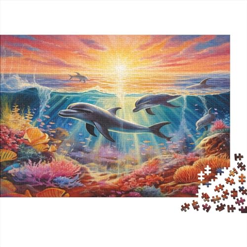 Dolphin Puzzle De 300 Piezas, Marine Organism Puzzle， Rompecabezas para Adultos, Rompecabezas Impossible, Juego De Habilidad para Toda La Familia 300pcs (40x28cm)